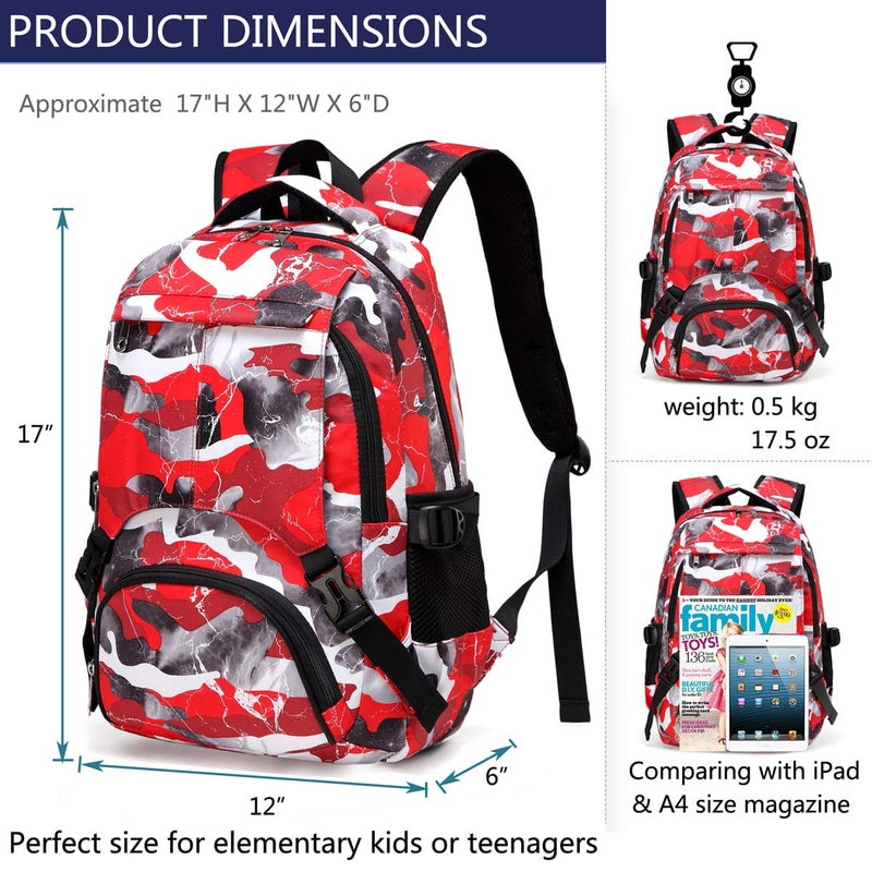 BLUEFAIRY Kids Backpack for Girls Boys Elementary Middle School Bookbag for Teens Ages 8-10 Back to School Bags Large Compartment Mochila Escolar para NiÃƒÂ±os Camo Red - Image 3